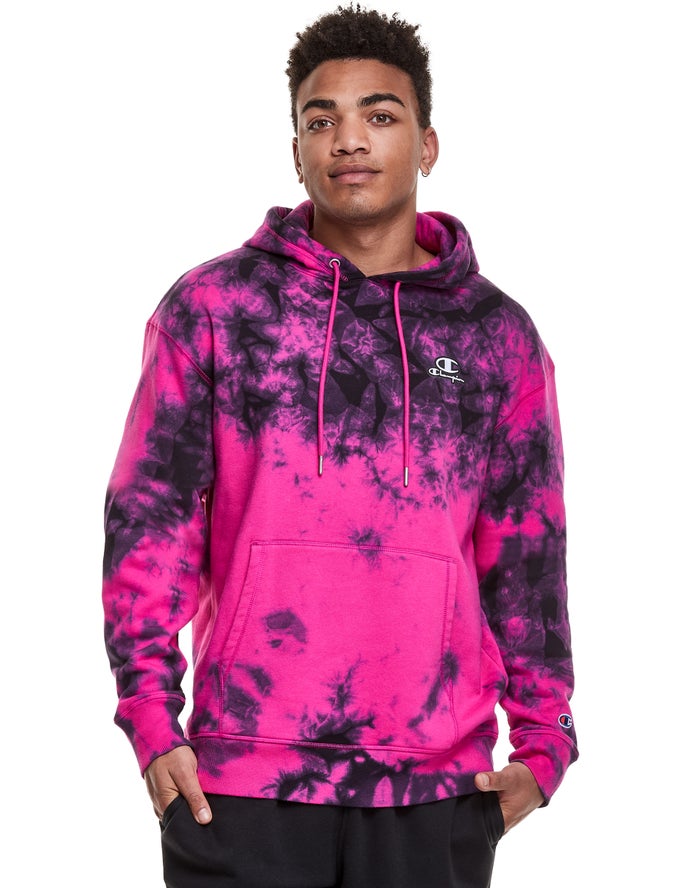 Champion Herre Hættetrøje Pink/Sort - Galaxy Dye Embroidered C & Script Applique - Danmark GMZ-93245